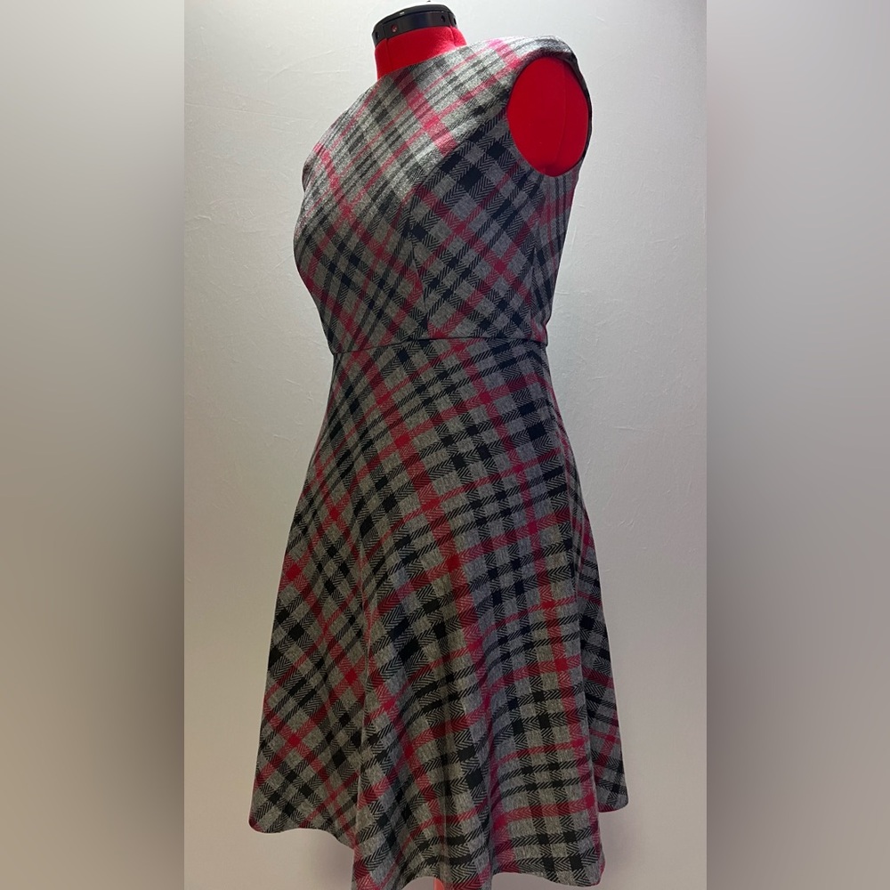 Maggy London Red and Gray Plaid Midi Dress - Picture 3 of 7